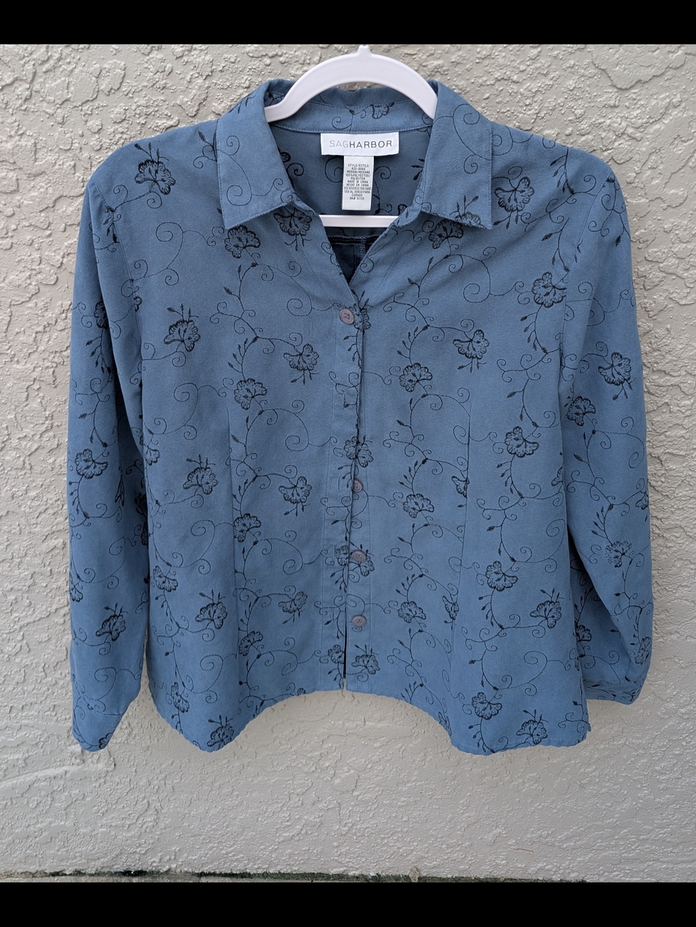 Sag Harbor Dusty Blue Floral Button-Front Shirt Medium